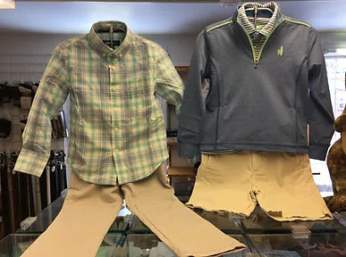 Plaid button-down, khakis and grey sweater