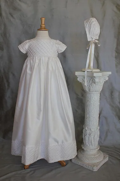 Smocked christening gown with bonnet