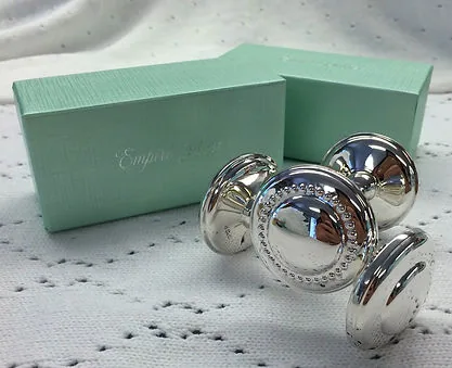 Silver-plate rattle and keepsake set, boxed