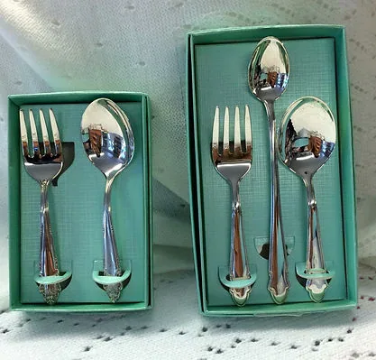 Silver baby spoon and fork sets