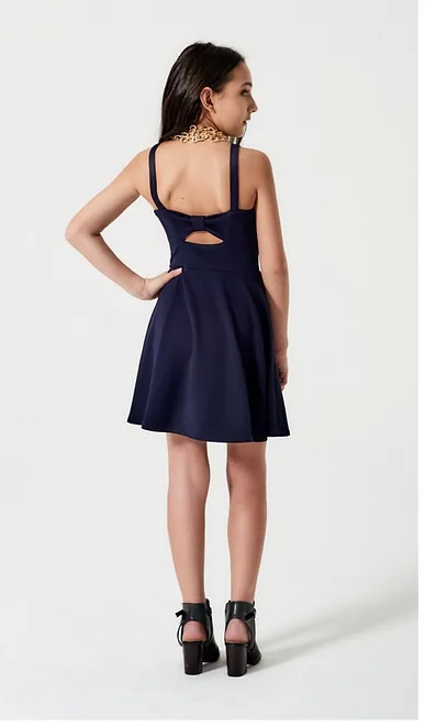 Navy skater dress with open back